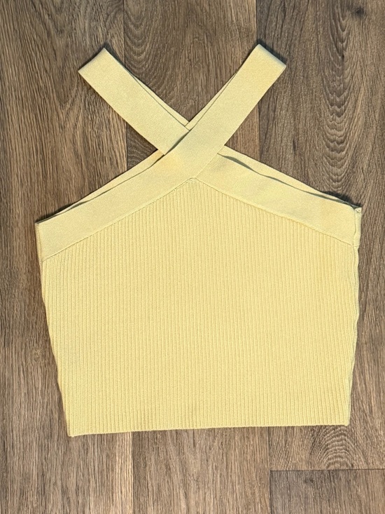 Tops - Cropped Crisscross Ribbed Tank Top - Yellow